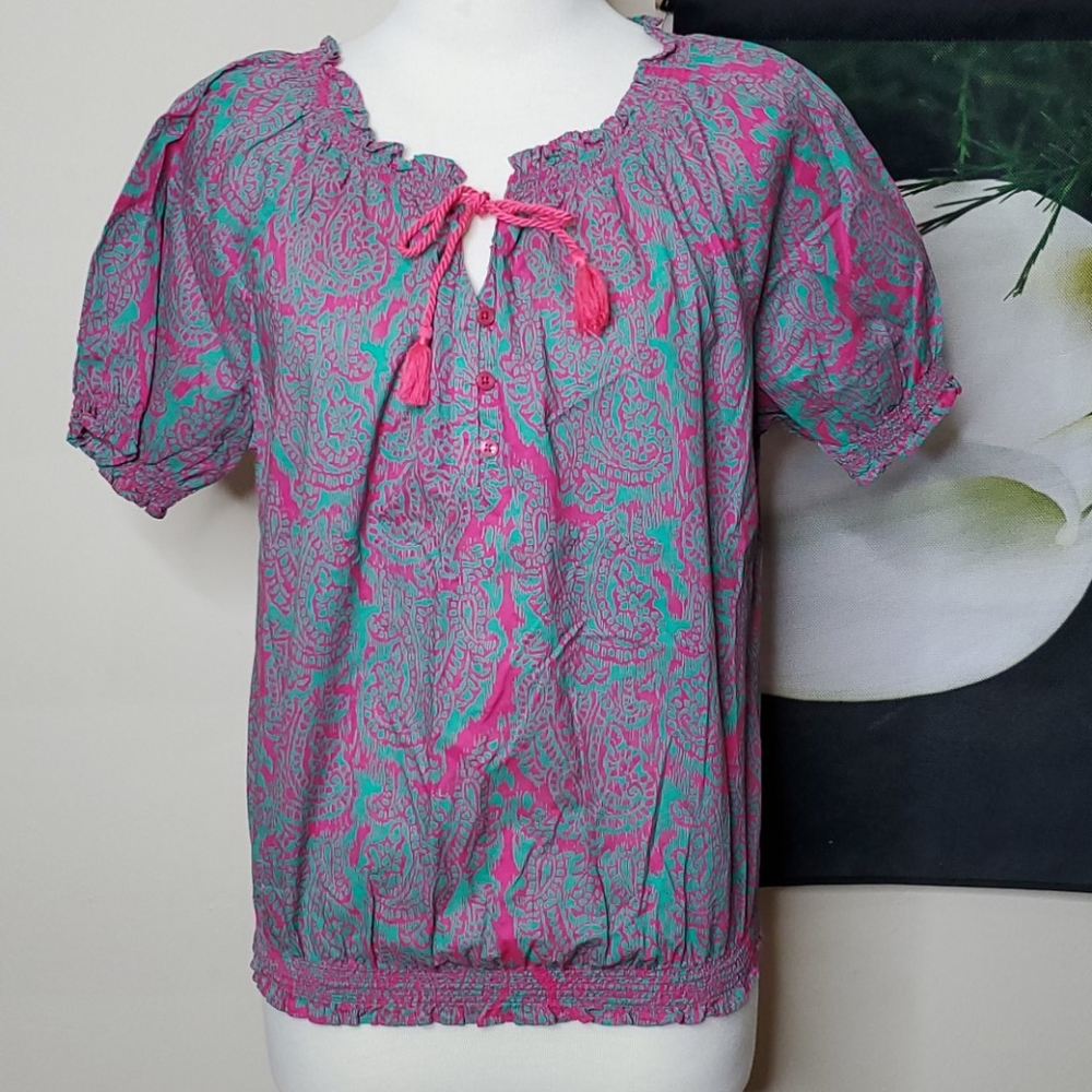 Jones New York Short Sleeve Keyhole Blouse